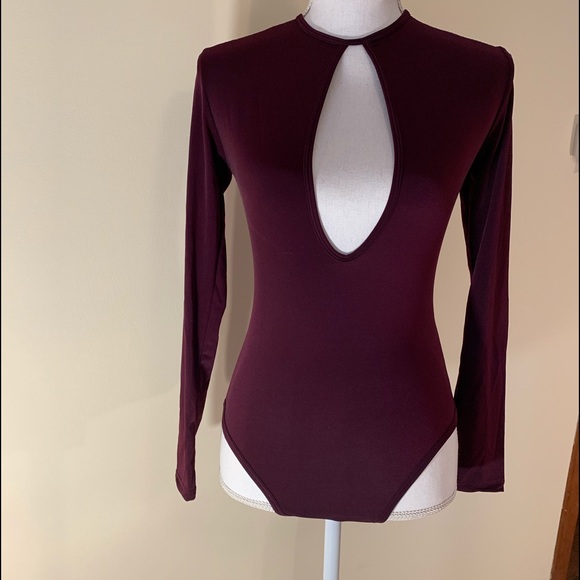 Motel Rocks Tops - Wine bodysuit with keyhole detail